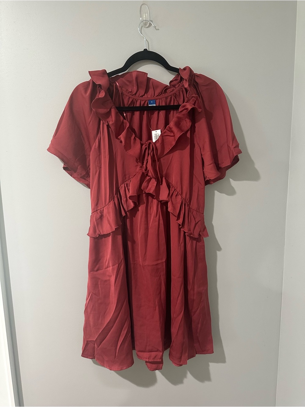 Old Navy Rust Red Ruffled Tie-Front Mini Dress
